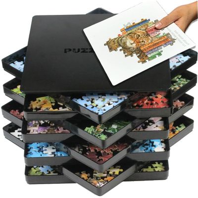 Puzzle Sorting Trays with Lid Stackable 9" x 9" Puzzle Sorter Black Jigsaw Puzzle Accessories Storage for Adults Organizer Hold Up to 1500 Pieces Table Space Saver Gift for Puzzle Lovers