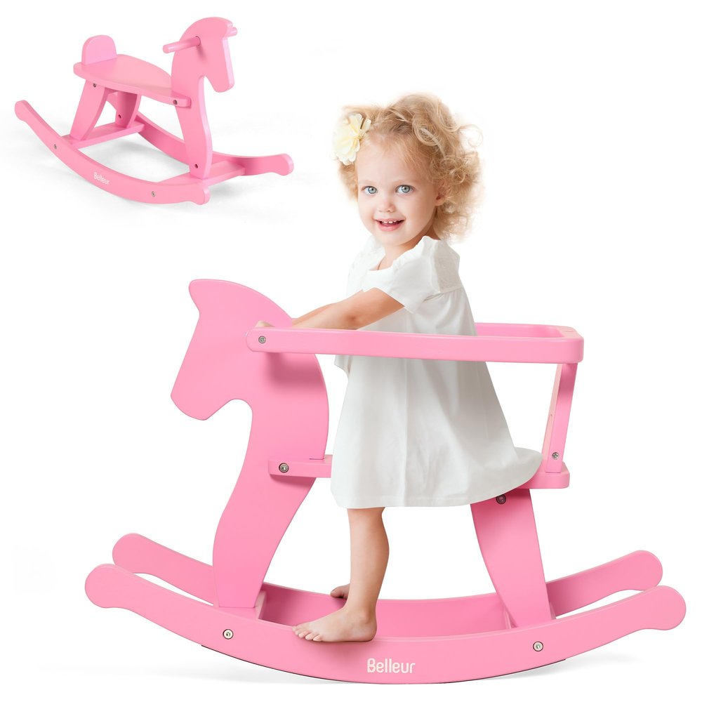 Belleur Rocking Horse for Kids 1-3 Years Old, Wooden Rocking Toy for Toddlers with Removable Fence for Indoor & Outdoor Activities, Baby Horse Riding Toy for Birthday & Visit Gifts