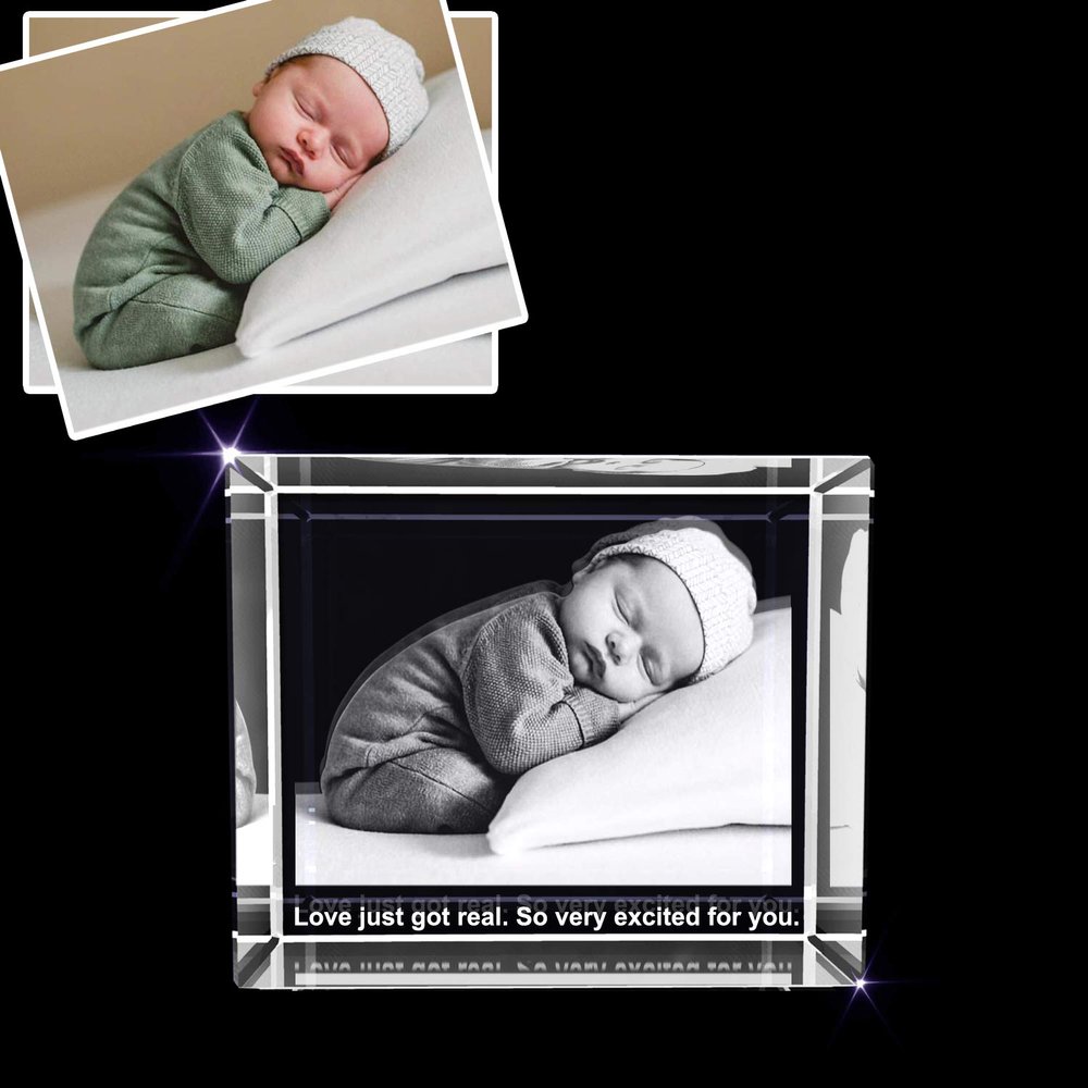 A&B Crystal Collection Newborn Baby - Engraved 3D Photo Gift - Thoughtful Congratulations & Celebration Keepsake (Medium Rectangle (3 x 3.5 x 3 inches))