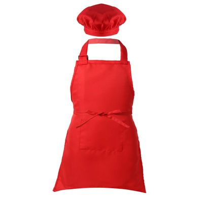 Alvivi Kids Chef Kitchen Costume Apron Hat Outfit Adjustable Bib Artist Apron for Cooking Baking Painting Crafting Red 2-4