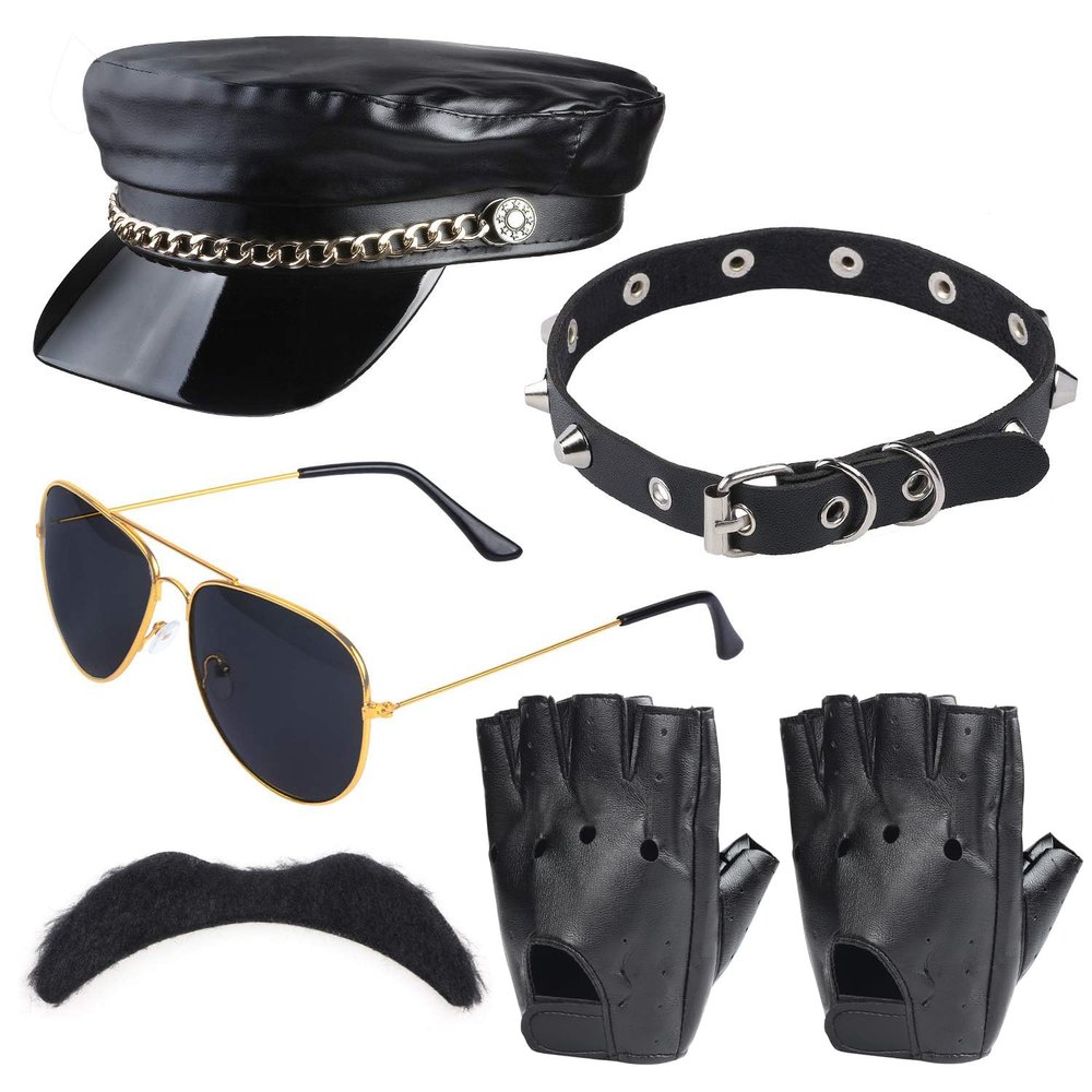 Beefunny Biker Costume Accessories Biker Cap Sunglasses 70s 80s Steam Punk Roker Party Dress Unisex (C)