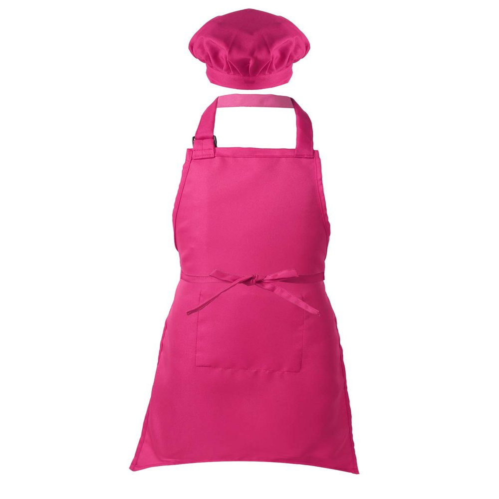 Alvivi Kids Chef Kitchen Costume Apron Hat Outfit Adjustable Bib Artist Apron for Cooking Baking Painting Crafting Rose Red 2-4