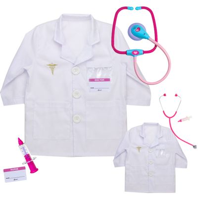 Sophia's 18" Doll and Child Matching Doctor Lab Coats with Stethoscopes, Syringes, and Name Tags, 8 pc.