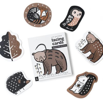 Wee Gallery Woodland Lacing Cards, Sewing Board and Travel Game for Toddlers and Preschoolers, Fine Motor Skills Toy, Montessori-Inspired Educational Kids Craft Activity for Ages 3+