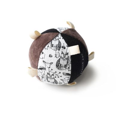Wee Gallery Taggy Ball with Rattle, Soft Sensory Baby Toy, Sensory Ball with Organic Cotton Fabric, Little Tags & Gentle Rattle for Tummy Time, Grasping & Developmental Play, Woodland