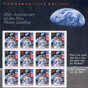 1994 25th Anniversary of The First Moon Landing, Collectible Souvenir Stamp Sheet of 12, Mint Never Hinged