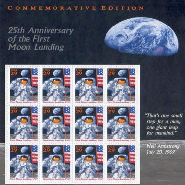 1994 25th Anniversary of The First Moon Landing, Collectible Souvenir Stamp Sheet of 12, Mint Never Hinged