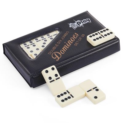 PUREPLAY Jumbo Classic Dominoes Double 6 Game SetIvory 28pcs Domino Set in Poatable PVC Case-Family Nights,Party Favors,Travel and Anytime Use,2-4 Players