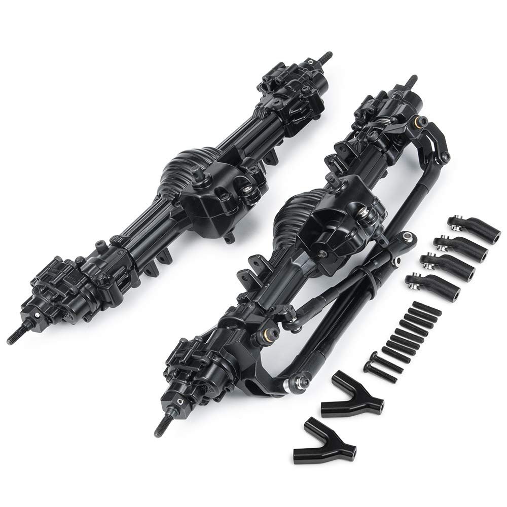 QUE-T Black Metal Front Rear Axle Set for 1/10 Scx10 90028 RC Model Crawler Car