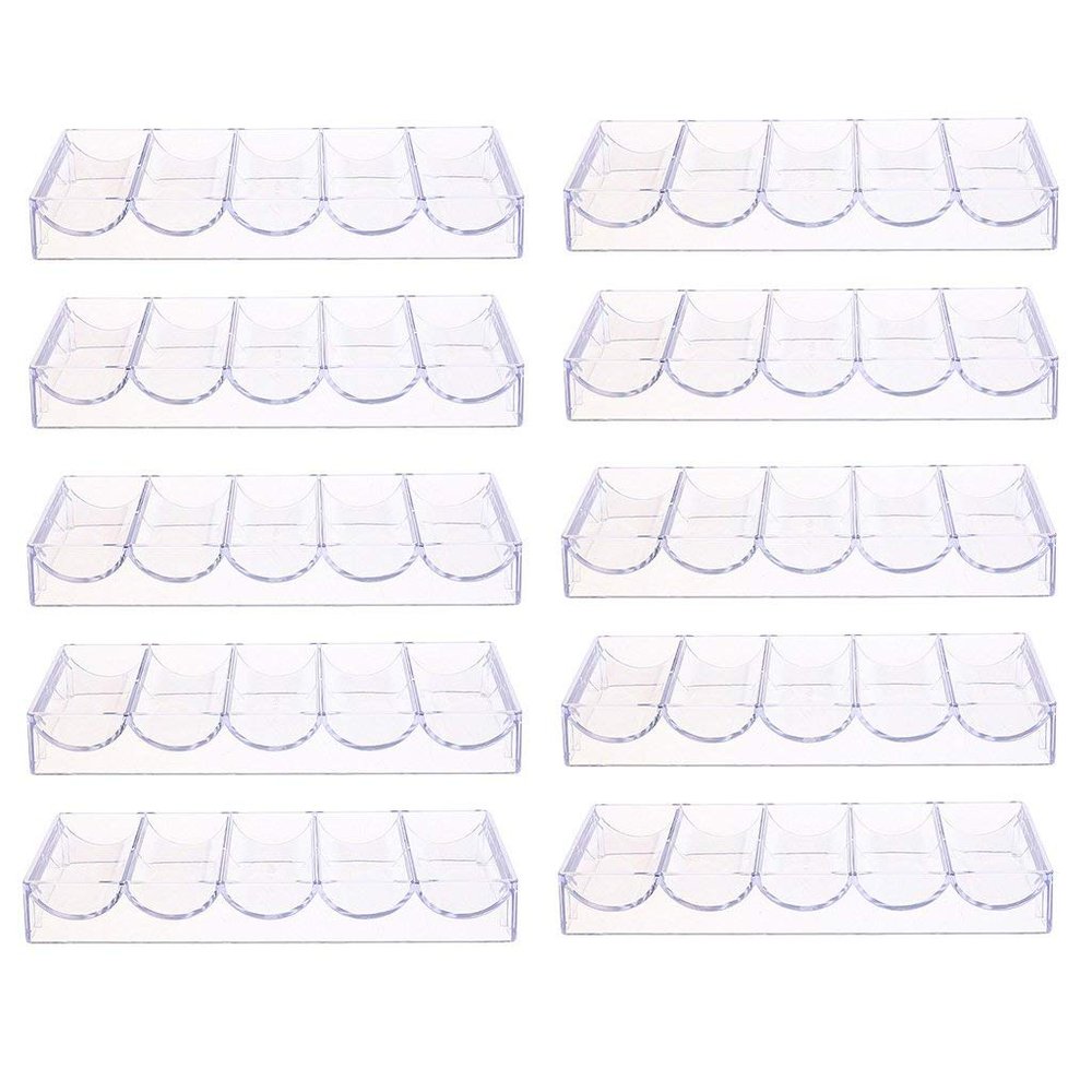 Backbayia 10 Pieces Clear Acrylic Poker Chips Tray for 100 Chips, Casino Board Game Accessory
