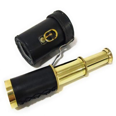 ARTIZANSTORE Brass Handheld Telescope | Vintage Replica Spyglass with Black Leather Case | 6 Inch Collapsible Marine Telescope for ' Role Playing & Nautical Decor