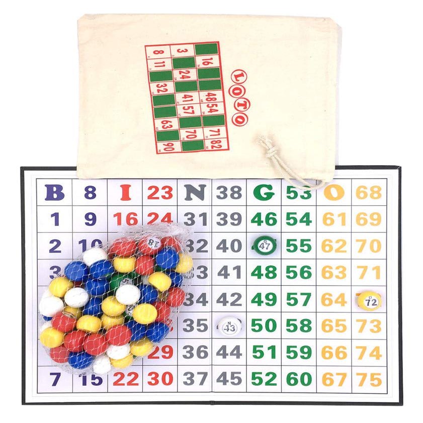 Tapp Collections Multi Color Plastic Bingo Ball Set - Balls with Flat Surface + Foldable Checkerboard + Drawstring Canvas Bag