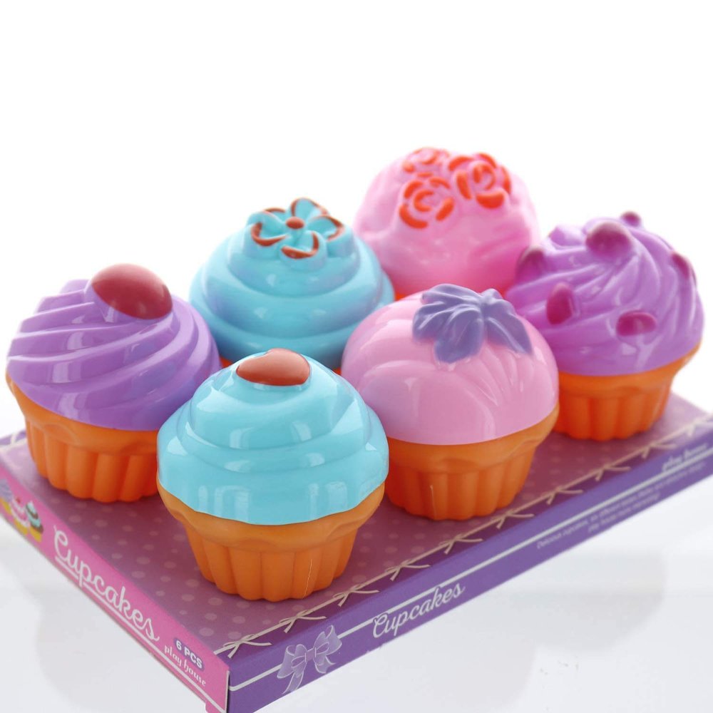GIFTEXPRESS 6 PCS Pretend Play Food Dessert Set, Mini Toy Cupcakes for Kids, Petite Pastries Toys for Girl and Boy