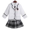 Hansber Big Girls Girls 4Pcs British Winter School Uniform Long Sleeves Shirt Blazer Suit with Mini Skirt Tie Set White 8-10 view 4