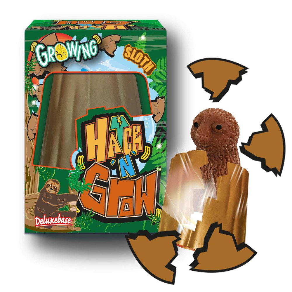 Hatch 'N' Grow Mini Sloth from Deluxebase. Small 2.5" Hatching Egg with Growing Sloth Toy. Water Activated Surprise Egg Transforming Toy for Kids. Small Animal Toys for Party Favors.