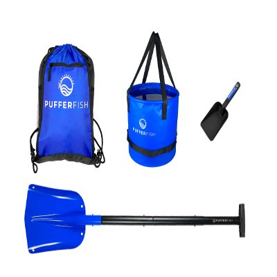 PUFFERFISH Sand Castle KIT - PRO-Quality Tools for Building Amazing Sand Castles, Including Bucket, Big Beach Shovel, and Super Scoop Made from Recycled Fishing nets