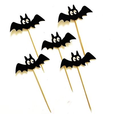 DUO ER 5pcs Black Bats Halloween Cupcake Toppers Cake Inserted Card for Kids Birthday Cake Decor Halloween Supplies Photo Props