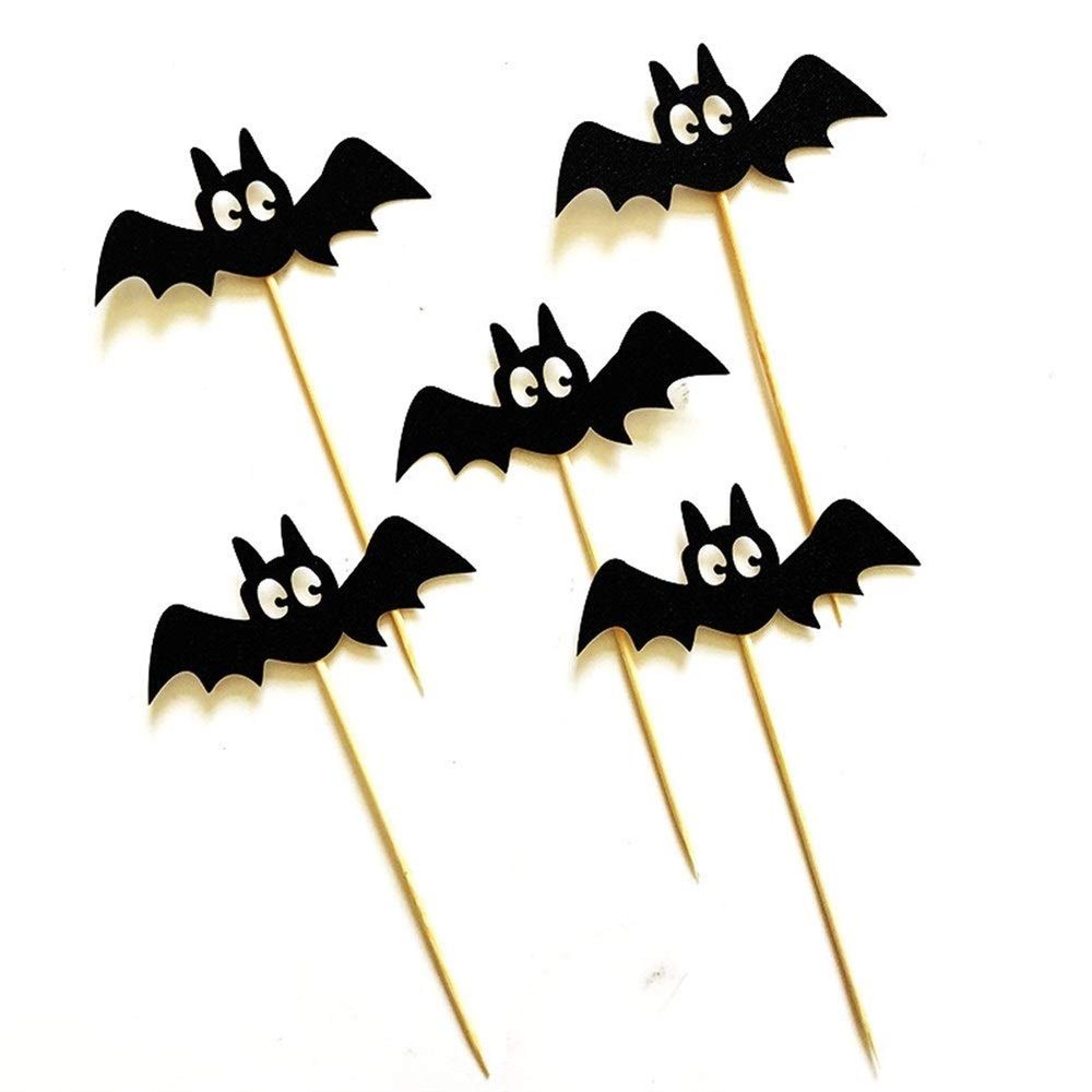 DUO ER 5pcs Black Bats Halloween Cupcake Toppers Cake Inserted Card for Kids Birthday Cake Decor Halloween Supplies Photo Props