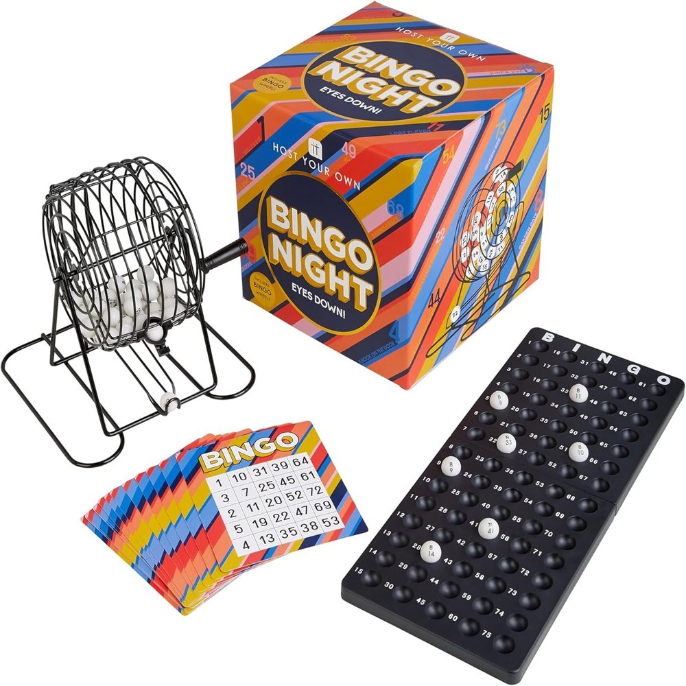 Classic Bingo Game Kit Host Your Own Games Night Contains Metal Bingo Wheel Machine, Number Balls, Card for Adults, Kids, Family Fun, Dinner Party, Made by Talking Tables