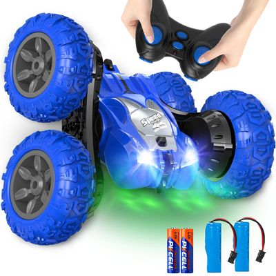 AFUNX Remote Control Car, RC Stunt Cars Double Sided 360 Rolling Rotating Rotation, Rechargeable Car Toy for 6 7 8-12 Year Old Boy Kids Birthday Xmas Gift, Blue