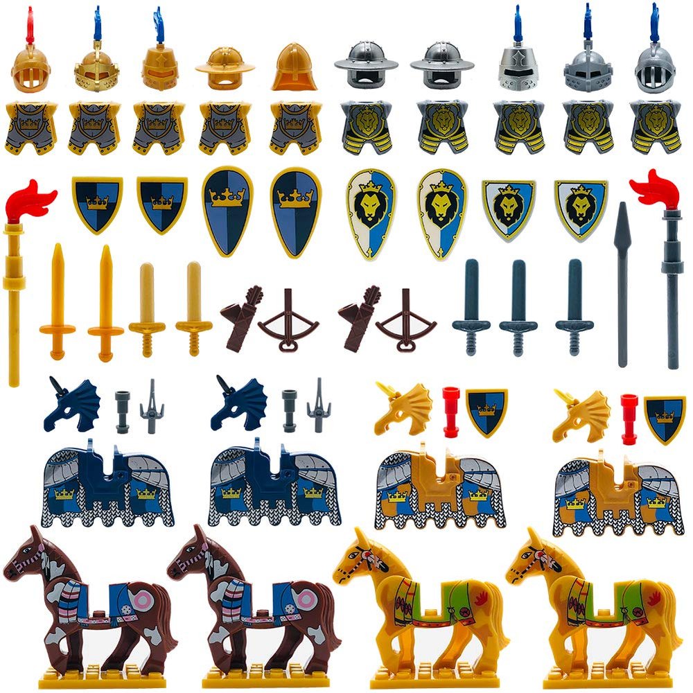 Miutrue Medieval Weapons Accessories Knights Block Toy with Figures (10 Sets Weapons & 4 Sets Horses & 10 Figures)