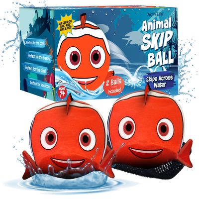 Activ Life The Ultimate Water Skip Ball (2 Pack), Water Bouncing Toys, Fun Games at Beach, Lake, Swimming Pool, Easter Basket Stuffer Gifts for All Ages Kids & Family, Clown Fish