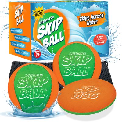 Activ Life 2 Pack Water Skipping Ball with Skip Disc, Pool Balls for Swimming Pools, Toys for Kids and Adults, Easter Basket Stuffer Gift (Green Orange)