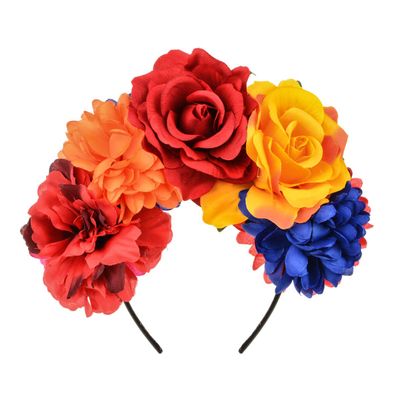 Vividsun Rose Flower Crown Day of The Dead Floral Crown (red orange blue)
