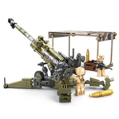 General Jim's US Army 155mm Howitzer Building Set 258 Pieces WWII Korea Vietnam Artillery Model Army Green with Camouflage Includes 2 Soldier Figures Rotating Turret Compatible Bricks