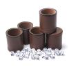 RERIVER 5 Pack PU Leather Dice Cups Velvet Felt-Lined Shaker Cups with 25 Dot Dice for Bar Party Yahtzee Farkle Dice Games, Brown view 1