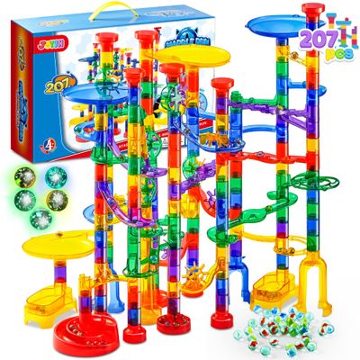 JOYIN 207Pcs Glowing Marble Run, Construction Building Blocks Toys with 5 Glow in The Dark, STEM Toy for Boys and Girls, Educational Toy, Birthday Gifts, Easter Basket Stuffers