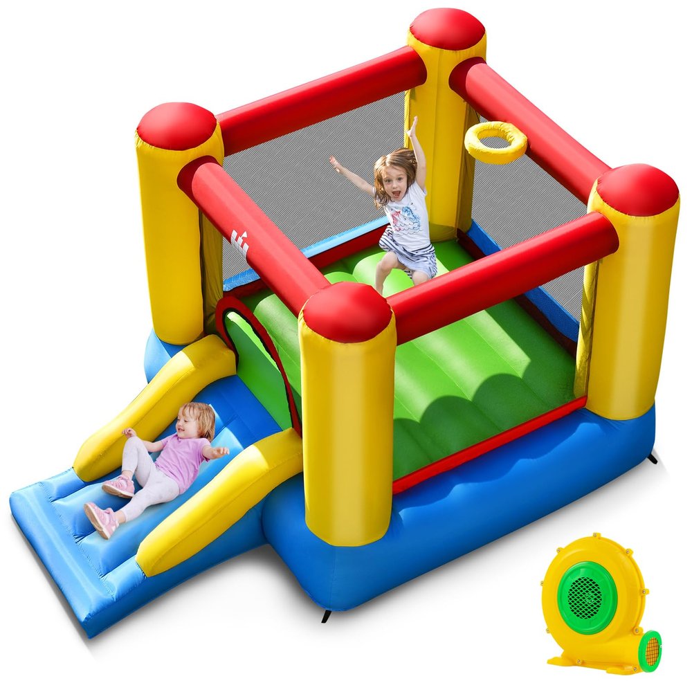 BOUNTECH Inflatable Bounce House, Bouncy House for Kids Indoor Outdoor Party Fun with Heavy Duty Jumping Area, Slide, Portable Toddler Bounce House with 550W Blower Included for Birthday Party Gifts