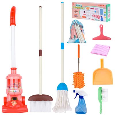 Meland Kids Cleaning Set - 8Pcs Toddler Broom and Toy Vacuum Cleaner, Pretend Play Children House Cleaning Toys, Christmas Birthday Gift for Girls and Boys