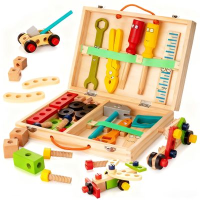 KIDWILL Tool Kit for Kids, 36-Piece Wooden Toddler Tools Set Includes Tool Box, Montessori Educational Stem Construction Toys for 2 3 4 5 6 Year Old Boys Girls, Best Birthday Gift for Kids