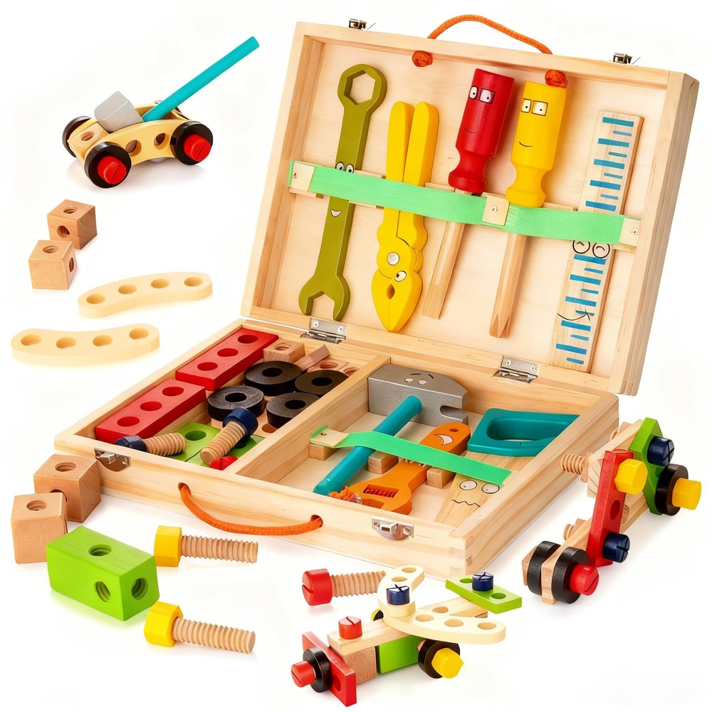KIDWILL Tool Kit for Kids, 36-Piece Wooden Toddler Tools Set Includes Tool Box, Montessori Educational Stem Construction Toys for 2 3 4 5 6 Year Old Boys Girls, Best Birthday Gift for Kids