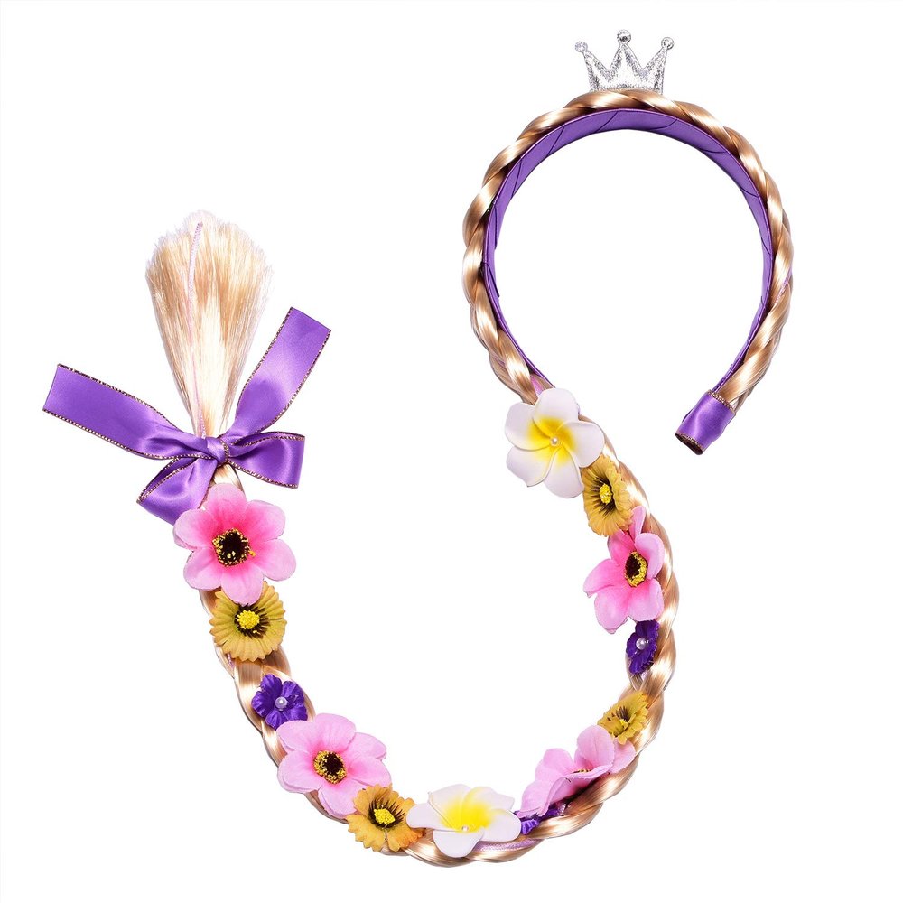 Cmiko Princess Rapunzel Wig 22 Inch Long Hair Headbands Costume Accessories with Tiara Flowers Garland for Girls Dress Up Birthday Party