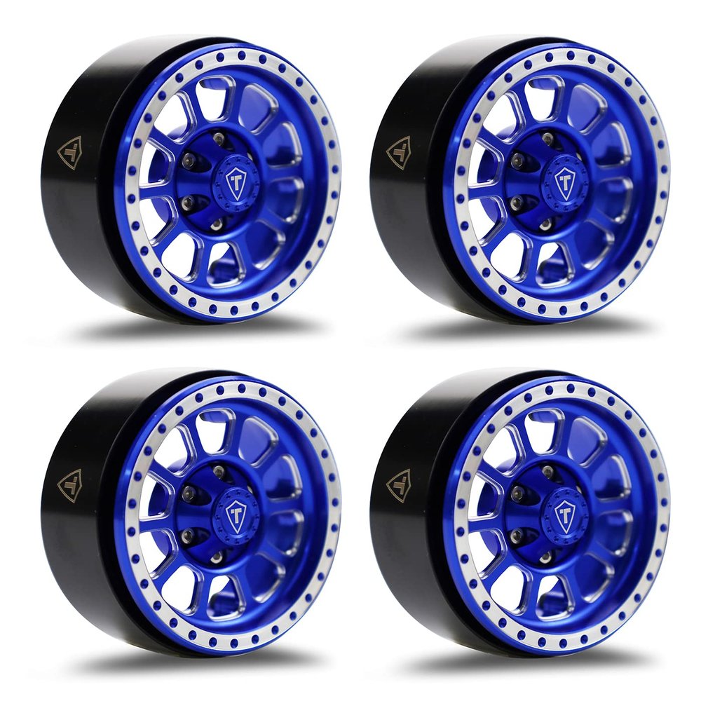 Treal 1.9 Beadlock Wheels Heavy Duty CNC Aluminum Crawler RC Wheel 4pcs-Set for 1:10 TRX-4 Axial SCX10 II SCX10 III(Blue) 116g/pc -Type C
