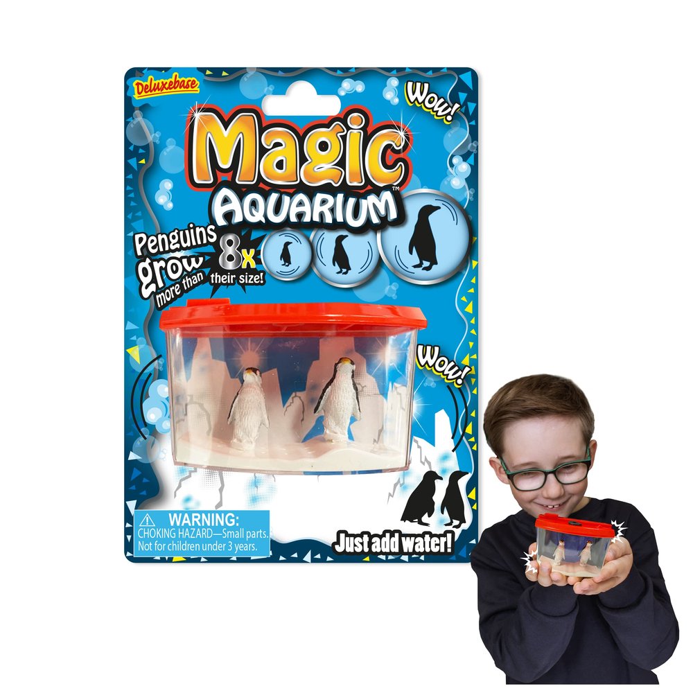Magic Aquarium - Penguins by Deluxebase. Small Grow Your Own Penguin Fish Tank. Water-Activated Figurine Toys for Educational Play, Novelty Fun and Kids Party Favors
