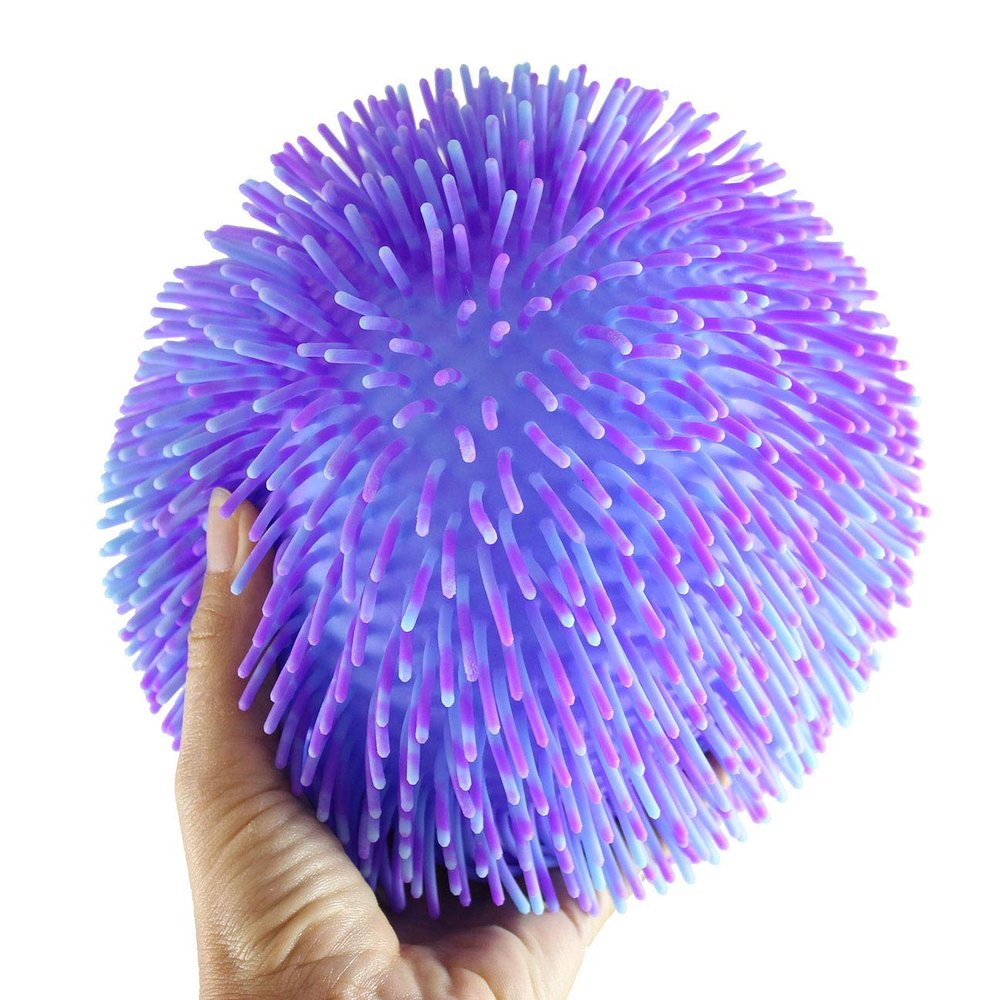 Curious Minds Busy Bags 1 Multi-Color Tie Dye Swirl Jumbo 8" Puffer Ball - Sensory Therapy Fidget Stress Balls - OT Autism SPD (1 Purple & Blue Ball)