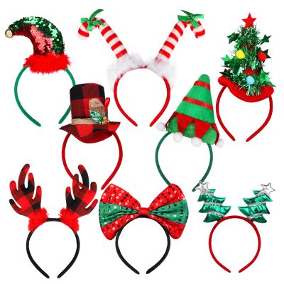 URATOT 8 Pack Christmas Reindeer Hair Hoop Headbands Xmas Party Costume Photo Prop Booth Headbands for Favors