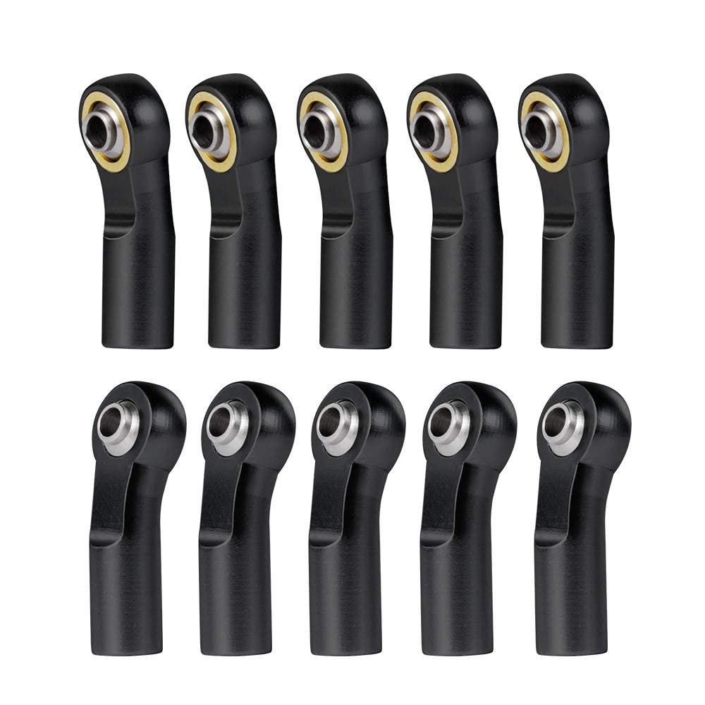 10Pcs Link Rod End Joint Aluminum Bend/Curved Ball Joints M3 Metal Ball End Head Holder Tie for 1/10 RC Axial SCX10 90046 (Black)