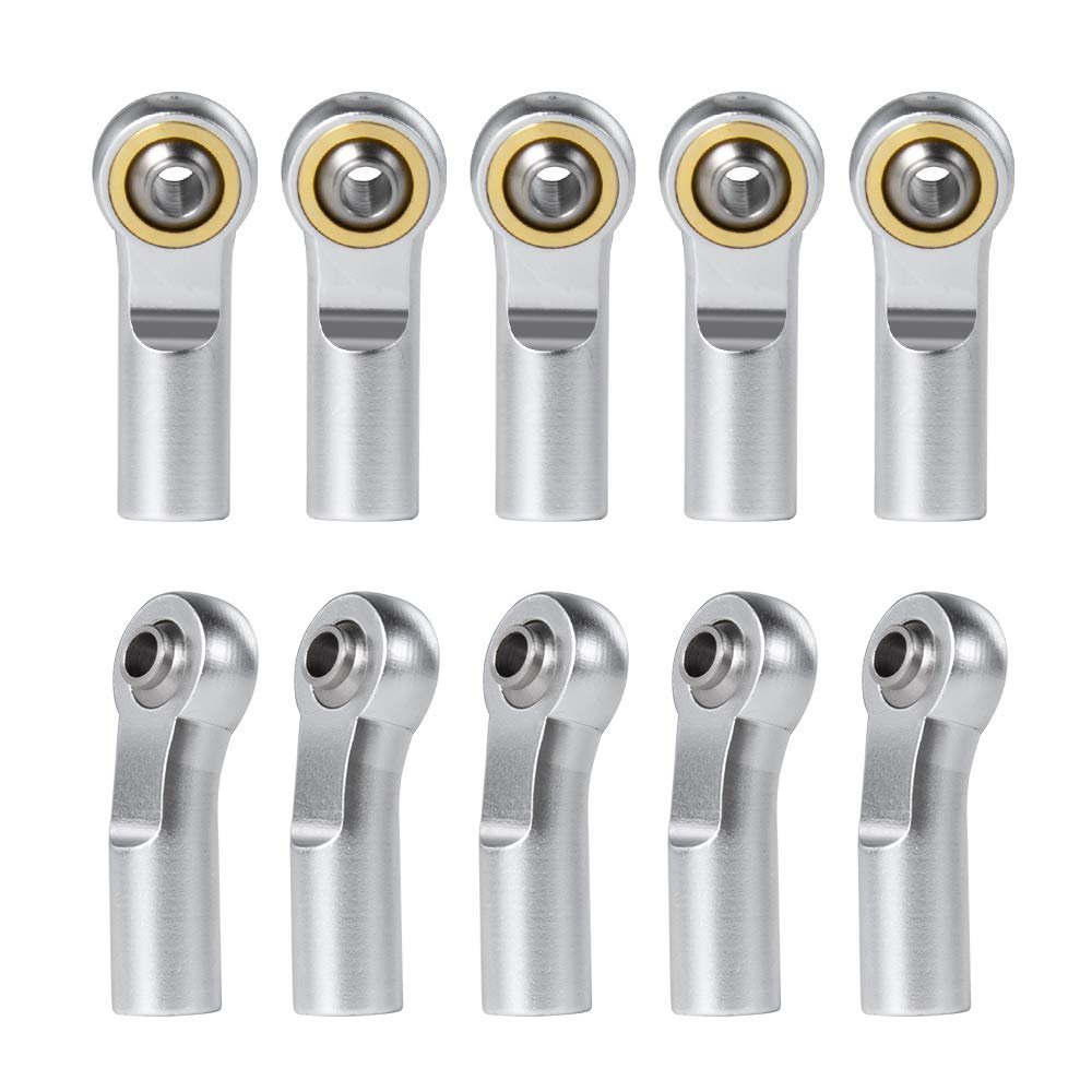 10Pcs Aluminum Link Rod End Joint M3 Metal Ball End Head Holder Tie for 1/10 RC Axial SCX10 90046 (Silver)