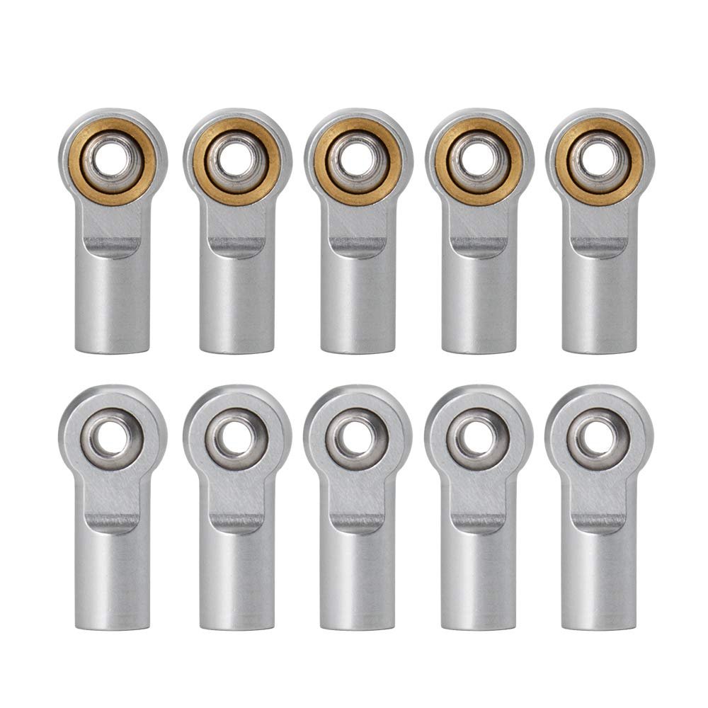 10Pcs Link Rod End Joint Aluminum M4 Metal Ball End Head Holder Tie for 1/10 RC SCX10 Cars Parts (Silver)