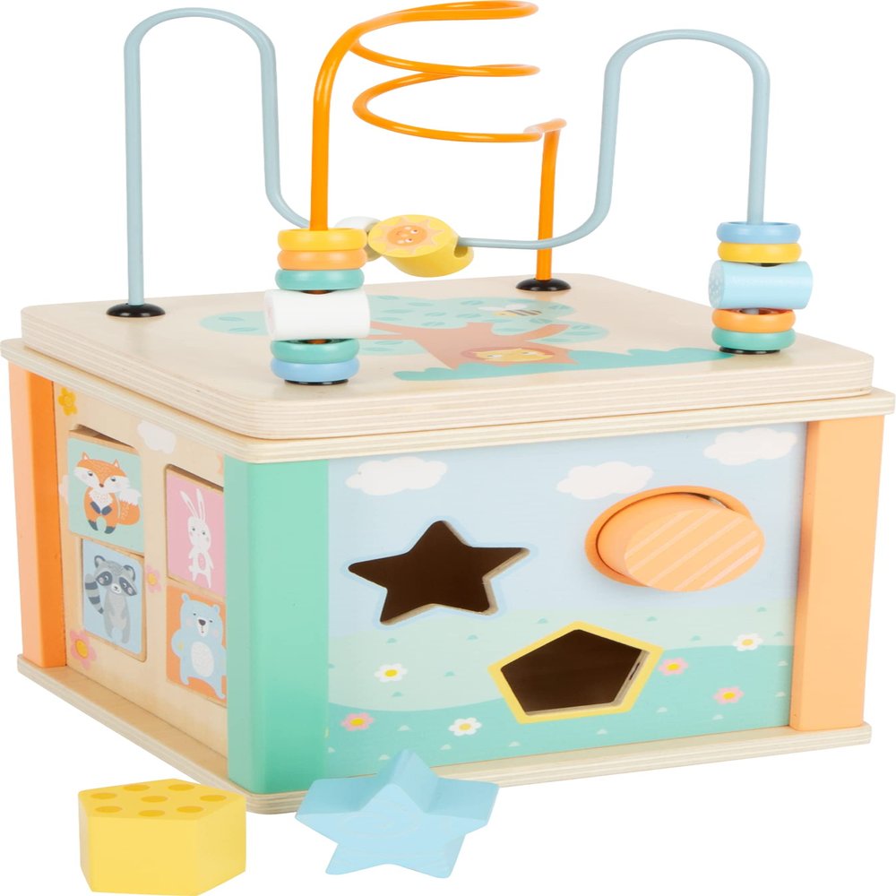 Small Foot Wooden Toys Pastel Activity Cube-Montessori Wooden Toys for Boys and Girls Ages 12+ Months-Perfect for Birthdays and Holidays, Multi