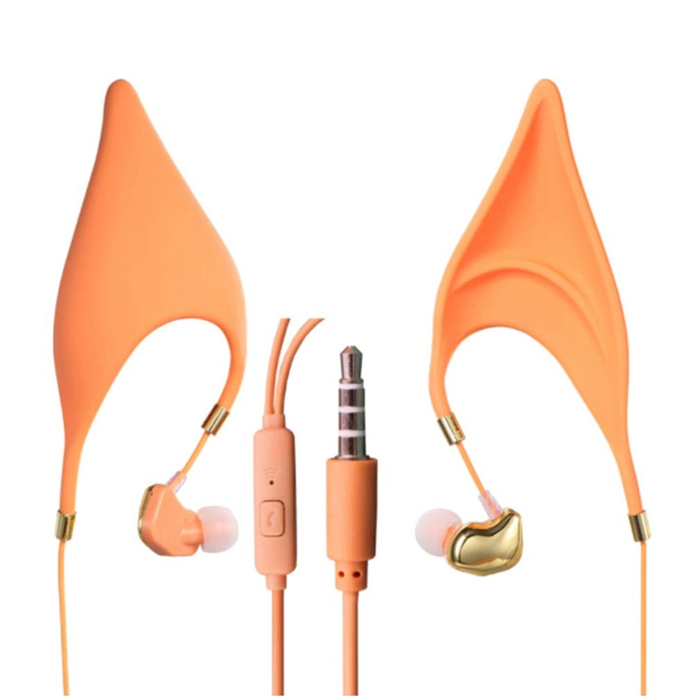 Fairy Ear Shape Earphone with Microphone, Orange Silicone Halloween Season