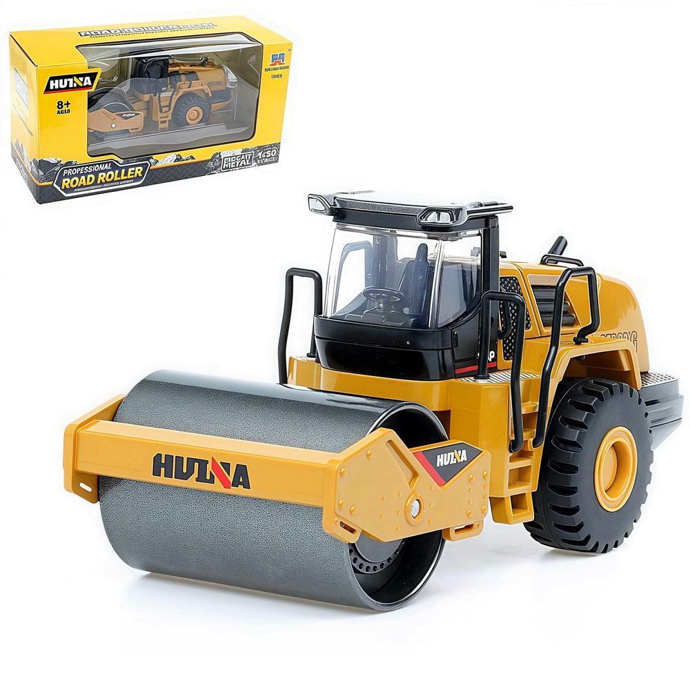 Gemini&Genius Road Roller Toy for Kids, Heavy Duty Construction Vehicle Toys 1-50 Scale Alloy Road Trucks, Car Toys Collection, Display and Play Truck for Kids (Brown)