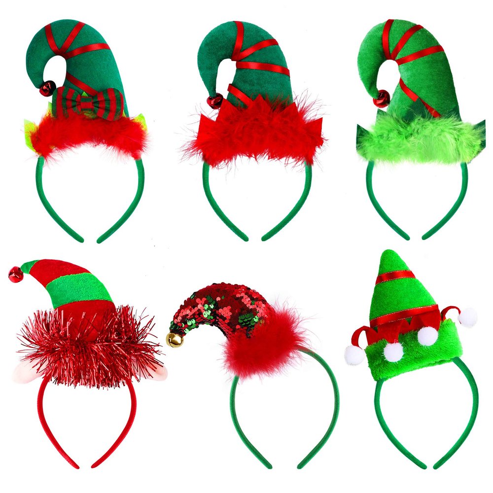 Aneco 6 Pack Assorted Creative Elves Headband Christmas Elf Costume Headwear Elf Hair Hoop for Christmas Party Accessoriess