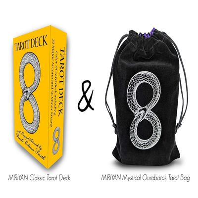 Miriyan Classic Tarot Card Deck and Mystical Ouroboros Tarot Bag Bundle | This Tarot Deck & Tarot Card Bag are Emblazoned with a Symbol Representing The Cyclical Nature of The Universe
