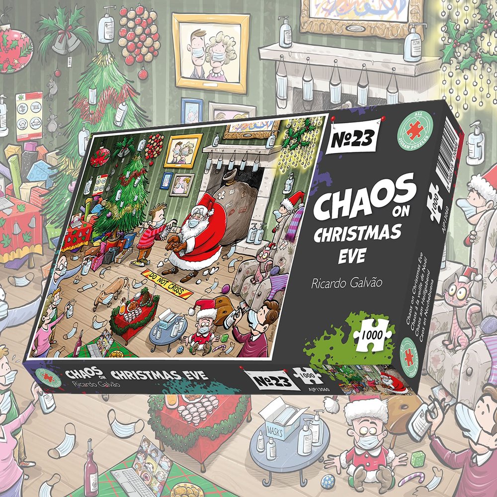 1000 Piece Jigsaw Puzzle for Adults, Teens and Kids - Chaos On Christmas Eve - Funny Cartoon Jigsaw Puzzle, 1000 Piece Family Games