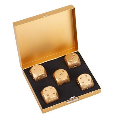 6 Sided Metal Dice Set, Dice Set with Storage Box Table Game Poker Games Dice Accessory (Gold Box)